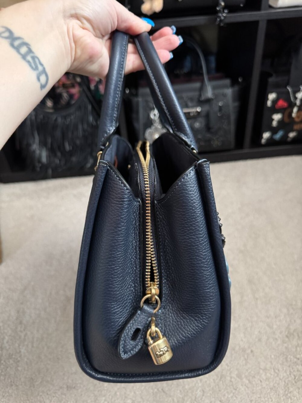 Coach Brooke Carryall 28 in Midnight Navy with Coach Create customization, EUC - Picture 4 of 13
